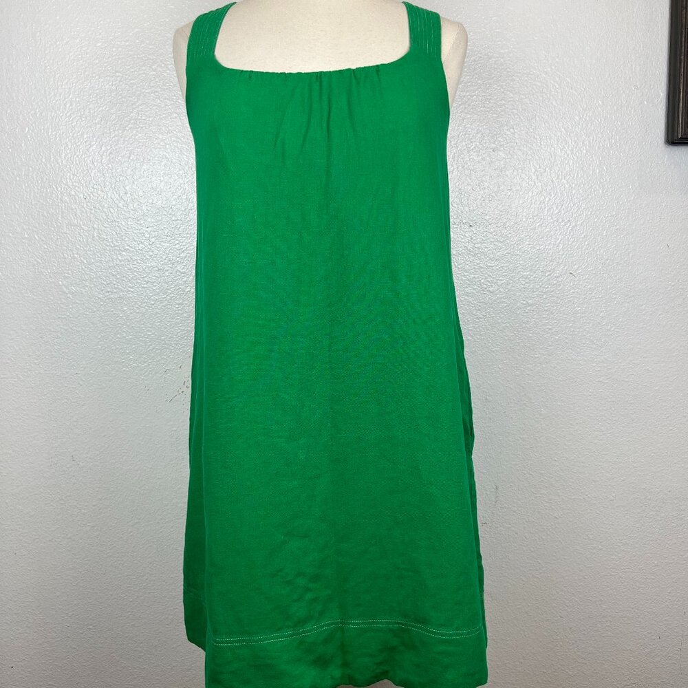 C&C California Linen Blend Criss Cross Back Shift Dress Green Lagenlook Sz XS